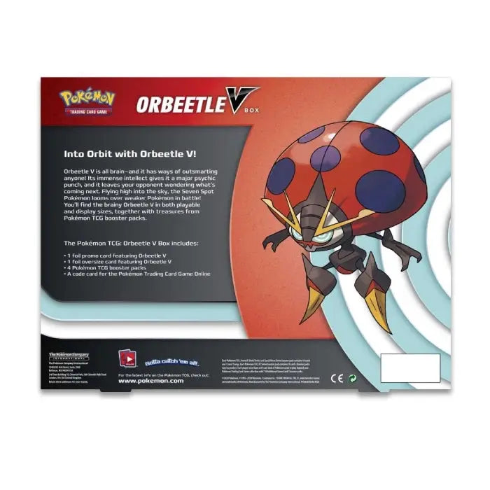 Pokémon Orbeetle V Box (Met Evolving skies, Cosmic Ecplise, Vivid Voltage) achterzijde box