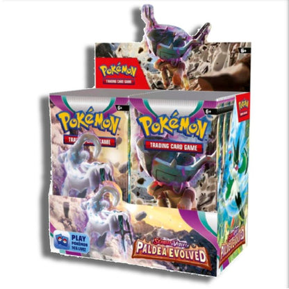 Pokemon booster box kopen van Paldea Evolved met 36 Pokemon booster packs, verkrijgbaar bij Luiopzondag.nl