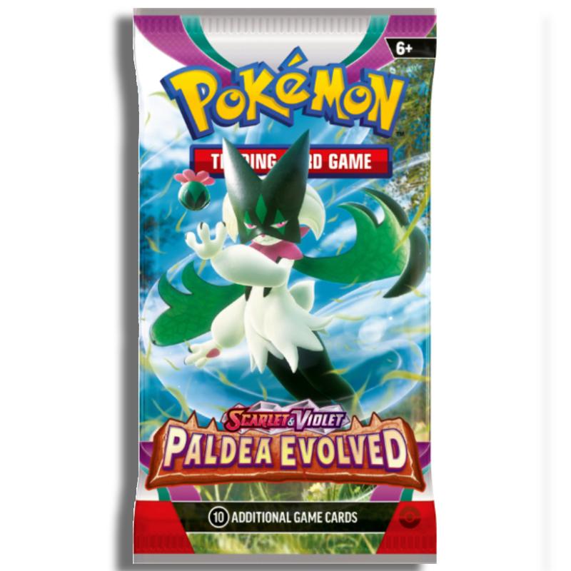 Pokemon booster pack kopen van Paldea Evolved met 10 Pokemon kaarten, verkrijgbaar bij Luiopzondag.nl