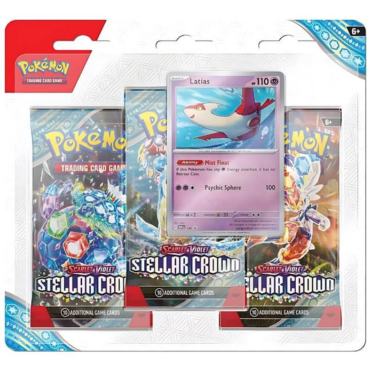 Pokemon Stellar Crown 3-Pack Blister Latias - LIVEopenen.nl